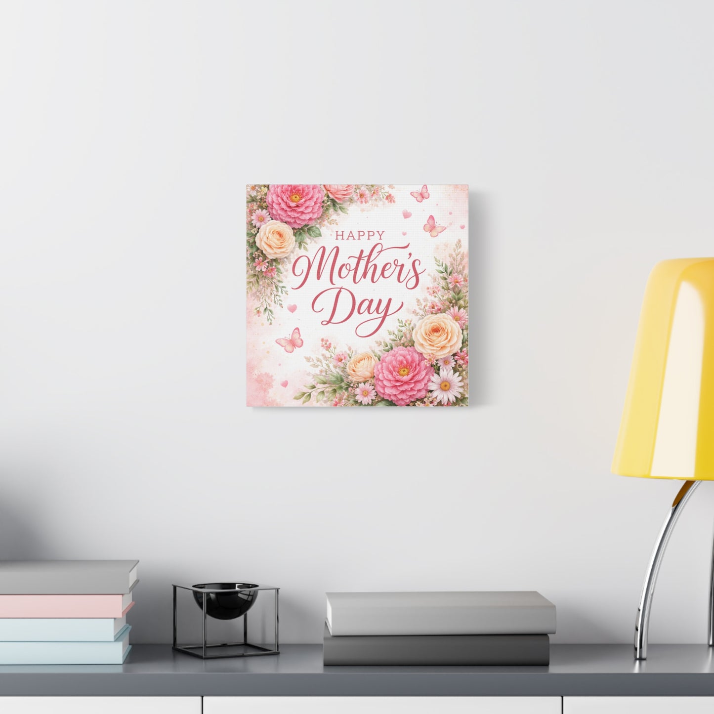Mother's Day Canvas Wall Art - "Happy Mother's Day" Floral Stretched Matte Print