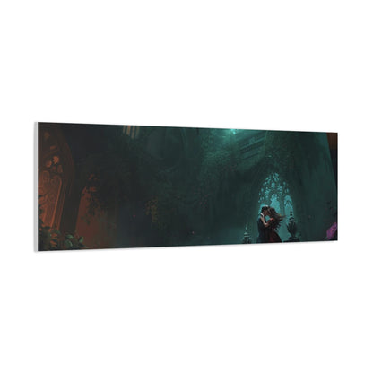 Gothic Romance Matte Canvas Wall Art — Enchanted Ruins with Lovers