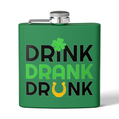 Stainless Flask — "Drink Drank Drunk" St. Patrick's Day 6oz Hip Flask