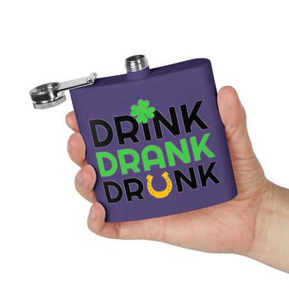 Stainless Flask — "Drink Drank Drunk" St. Patrick's Day 6oz Hip Flask