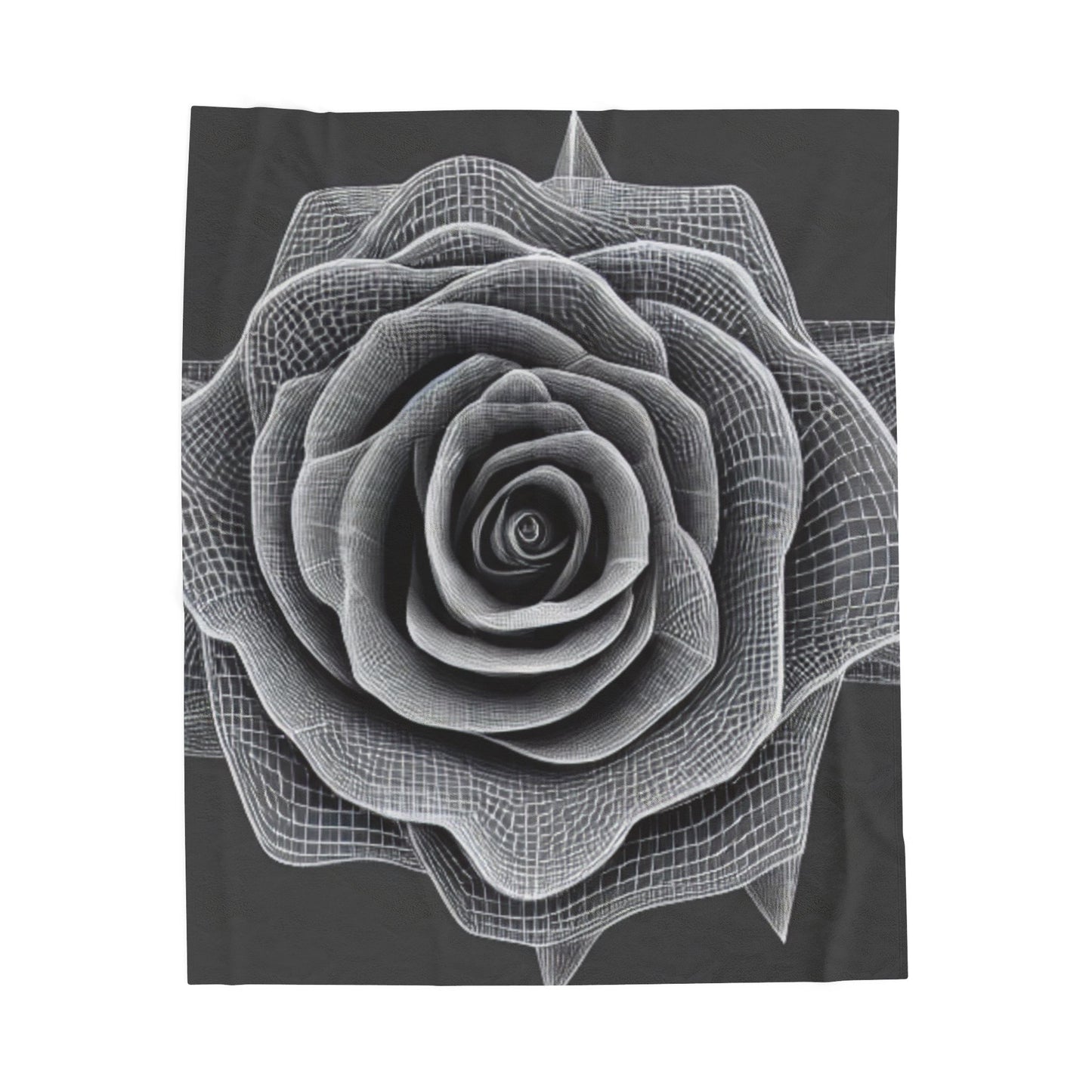 Velveteen Plush Blanket — Monochrome Geometric Rose Throw (Black & White Floral)