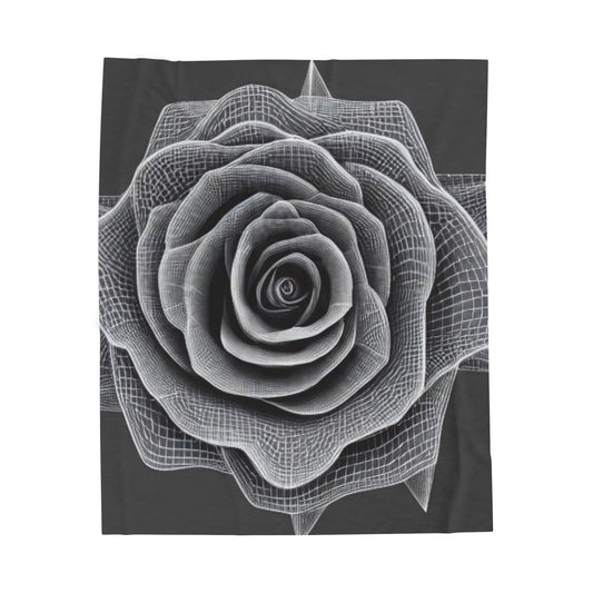 Velveteen Plush Blanket — Monochrome Geometric Rose Throw (Black & White Floral)