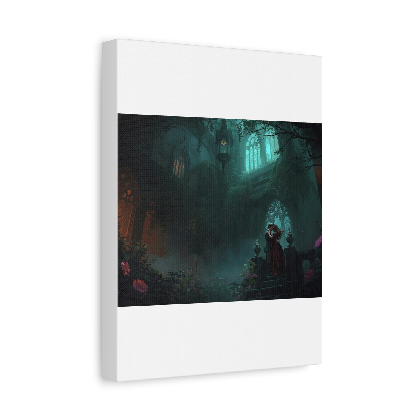 Gothic Romance Matte Canvas Wall Art — Enchanted Ruins with Lovers