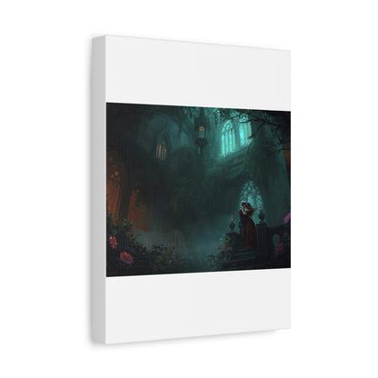 Gothic Romance Matte Canvas Wall Art — Enchanted Ruins with Lovers