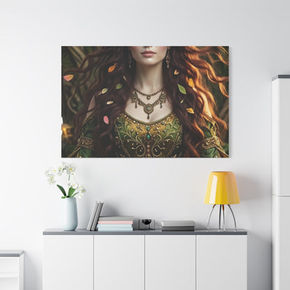 Forest Goddess Canvas Print – Ethereal Redhead Portrait Matte Stretched Wall Art