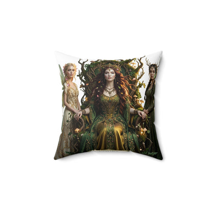 Celtic Triple Goddess Decorative Pillow — Green Goddess Fantasy Throw Pillow