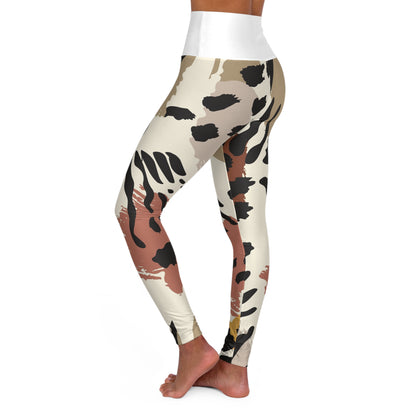 High-Waisted Animal Print Yoga Leggings — Neutral Abstract Leopard AOP