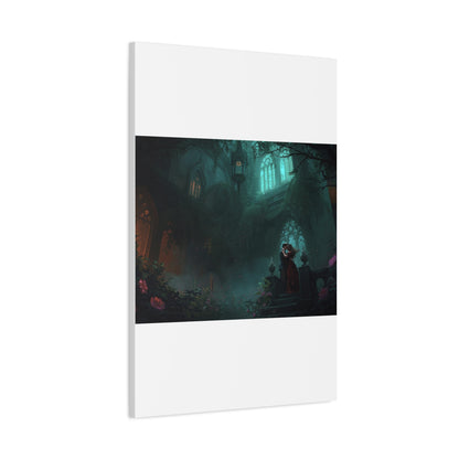Gothic Romance Matte Canvas Wall Art — Enchanted Ruins with Lovers