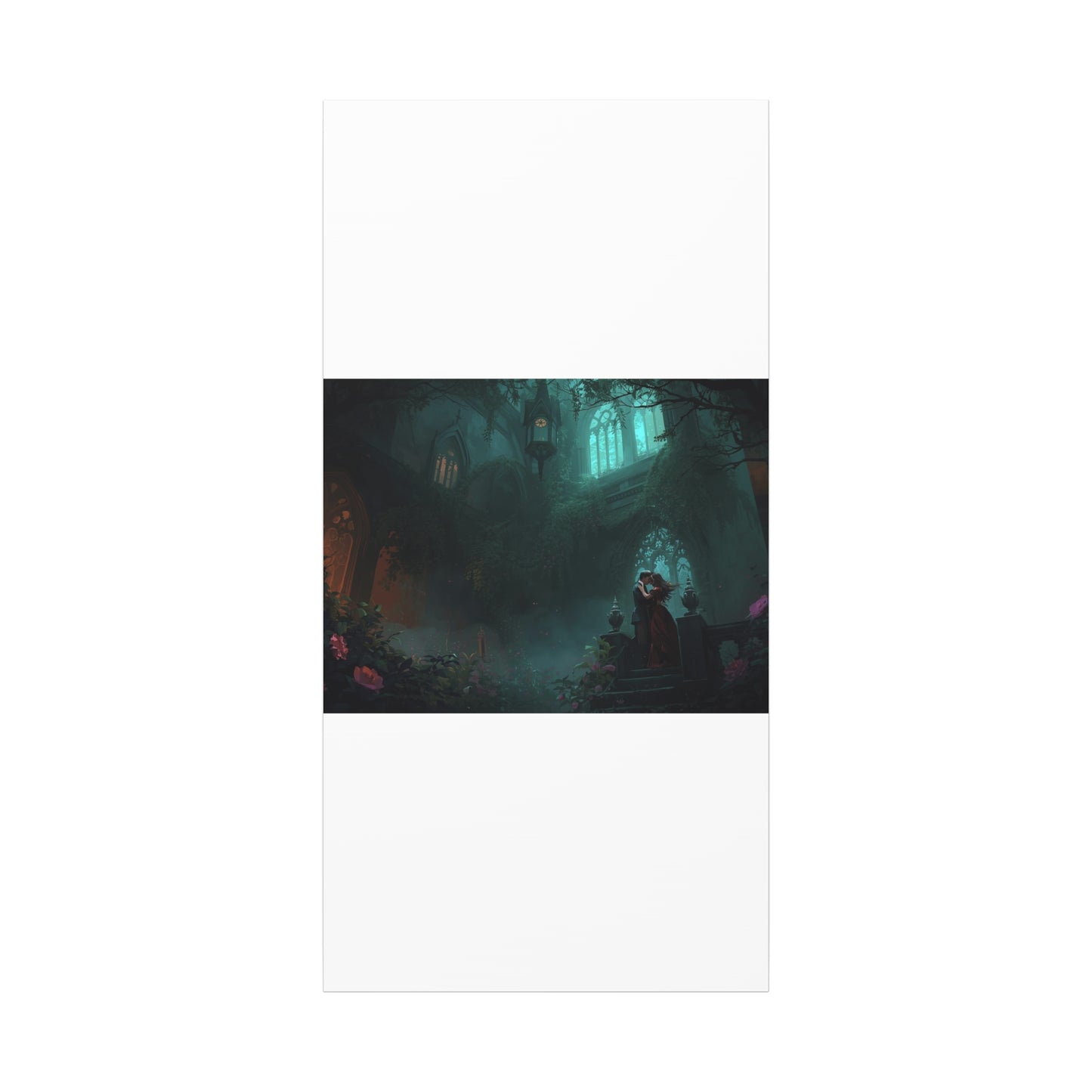 Gothic Romance Matte Canvas Wall Art — Enchanted Ruins with Lovers