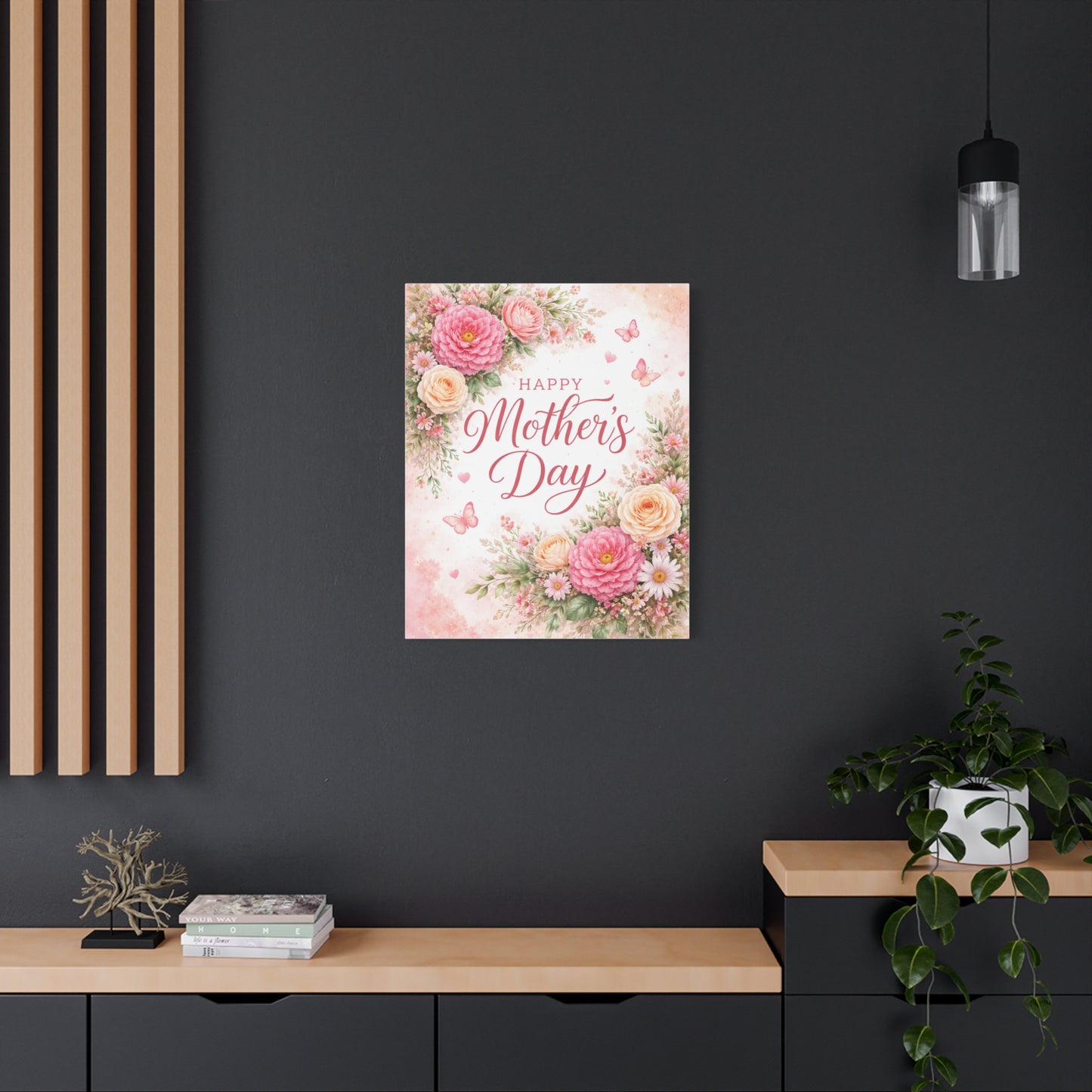 Mother's Day Canvas Wall Art - "Happy Mother's Day" Floral Stretched Matte Print