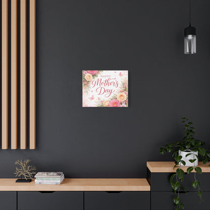 Mother's Day Canvas Wall Art - "Happy Mother's Day" Floral Stretched Matte Print