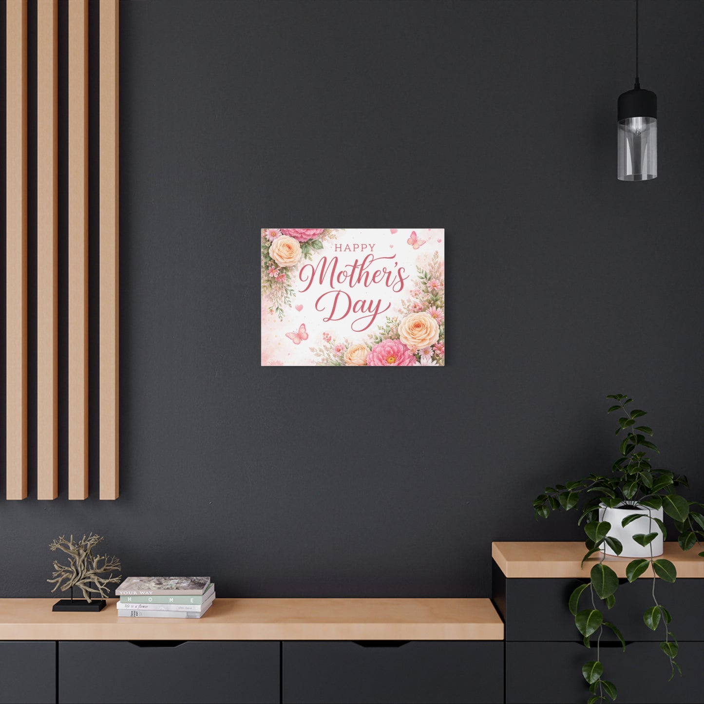 Mother's Day Canvas Wall Art - "Happy Mother's Day" Floral Stretched Matte Print
