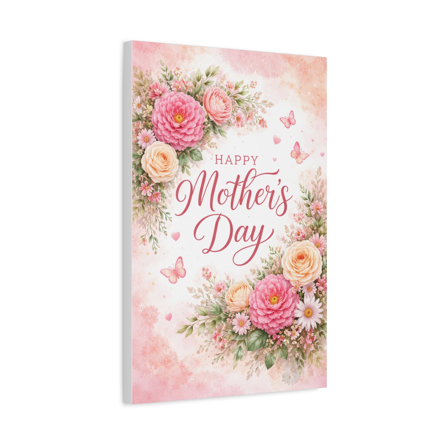 Mother's Day Canvas Wall Art - "Happy Mother's Day" Floral Stretched Matte Print