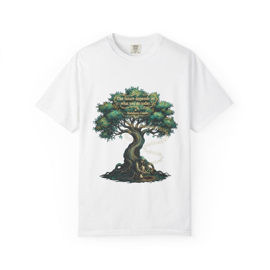 Tree of Wisdom T‑Shirt — "The future depends on what we do today" Nature Quote Tee