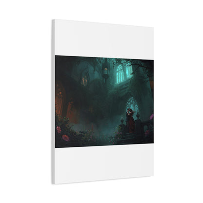 Gothic Romance Matte Canvas Wall Art — Enchanted Ruins with Lovers