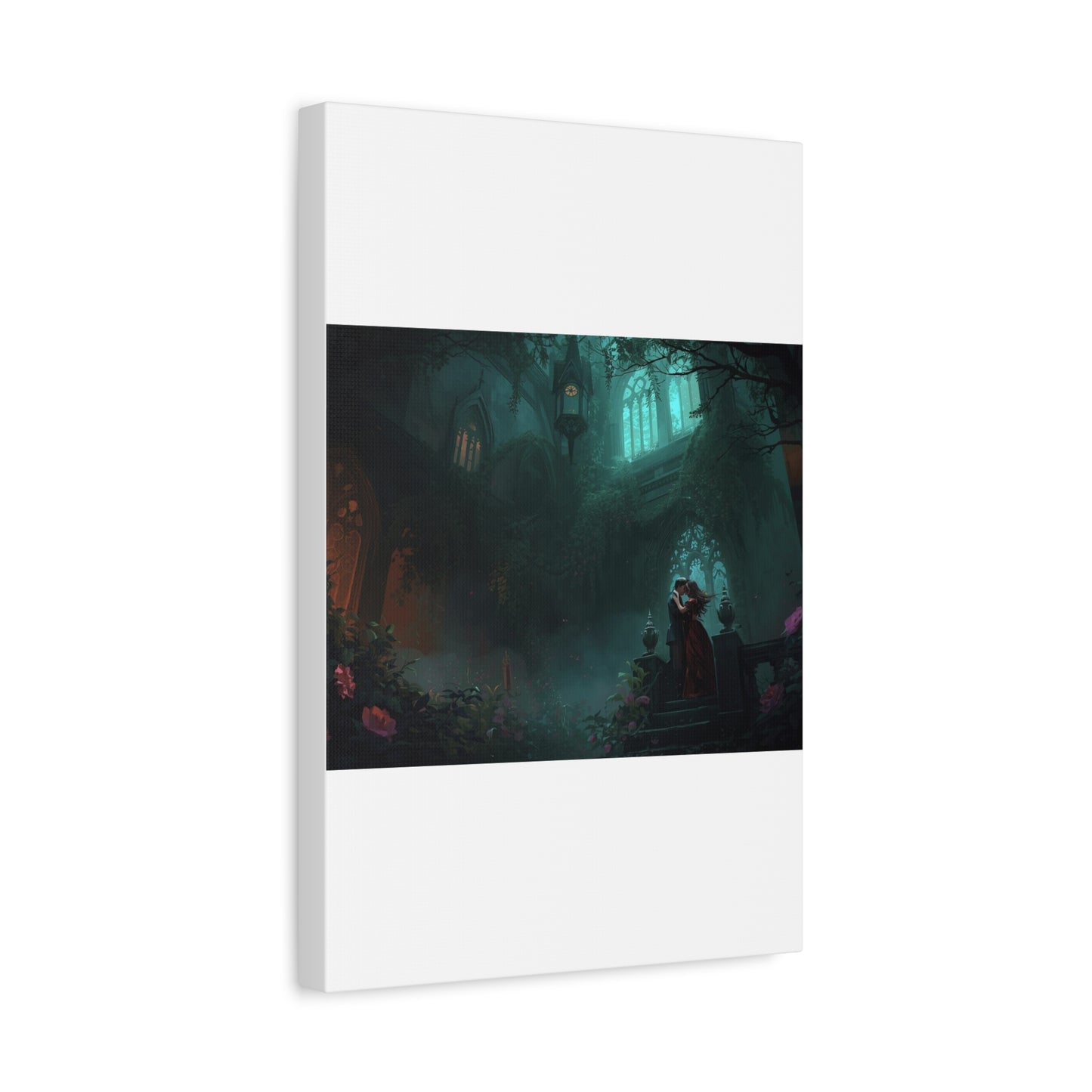 Gothic Romance Matte Canvas Wall Art — Enchanted Ruins with Lovers