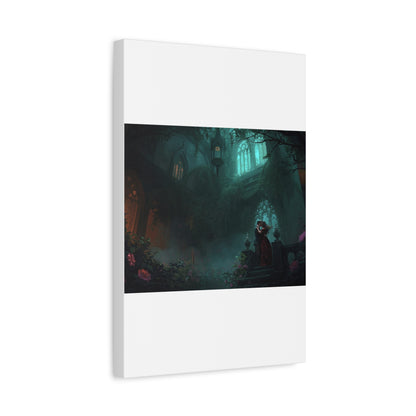 Gothic Romance Matte Canvas Wall Art — Enchanted Ruins with Lovers