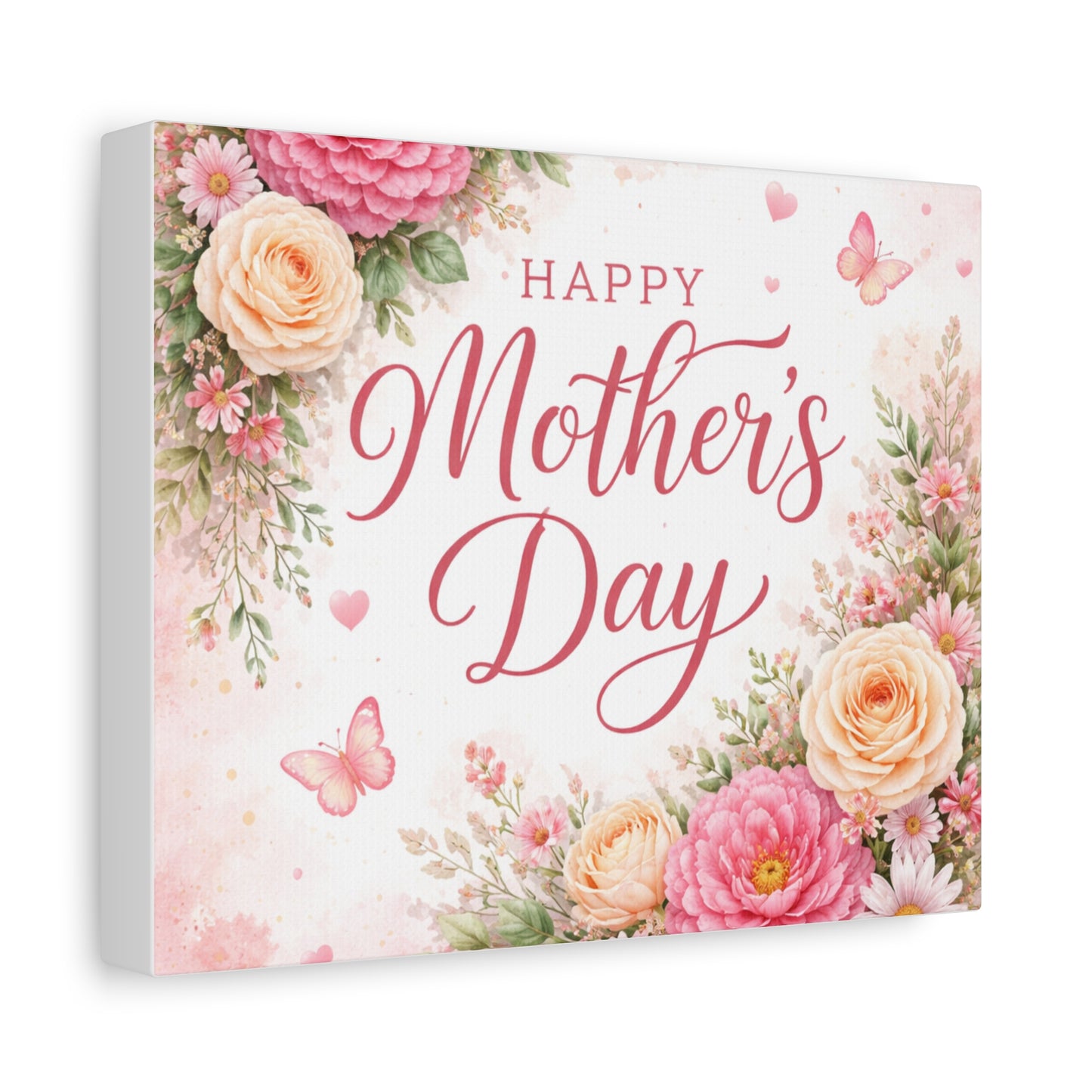 Mother's Day Canvas Wall Art - "Happy Mother's Day" Floral Stretched Matte Print