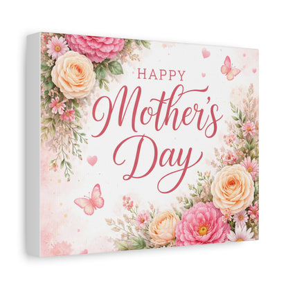 Mother's Day Canvas Wall Art - "Happy Mother's Day" Floral Stretched Matte Print