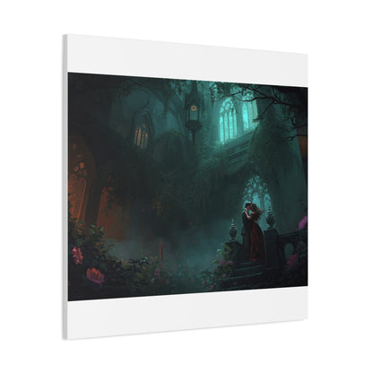 Gothic Romance Matte Canvas Wall Art — Enchanted Ruins with Lovers