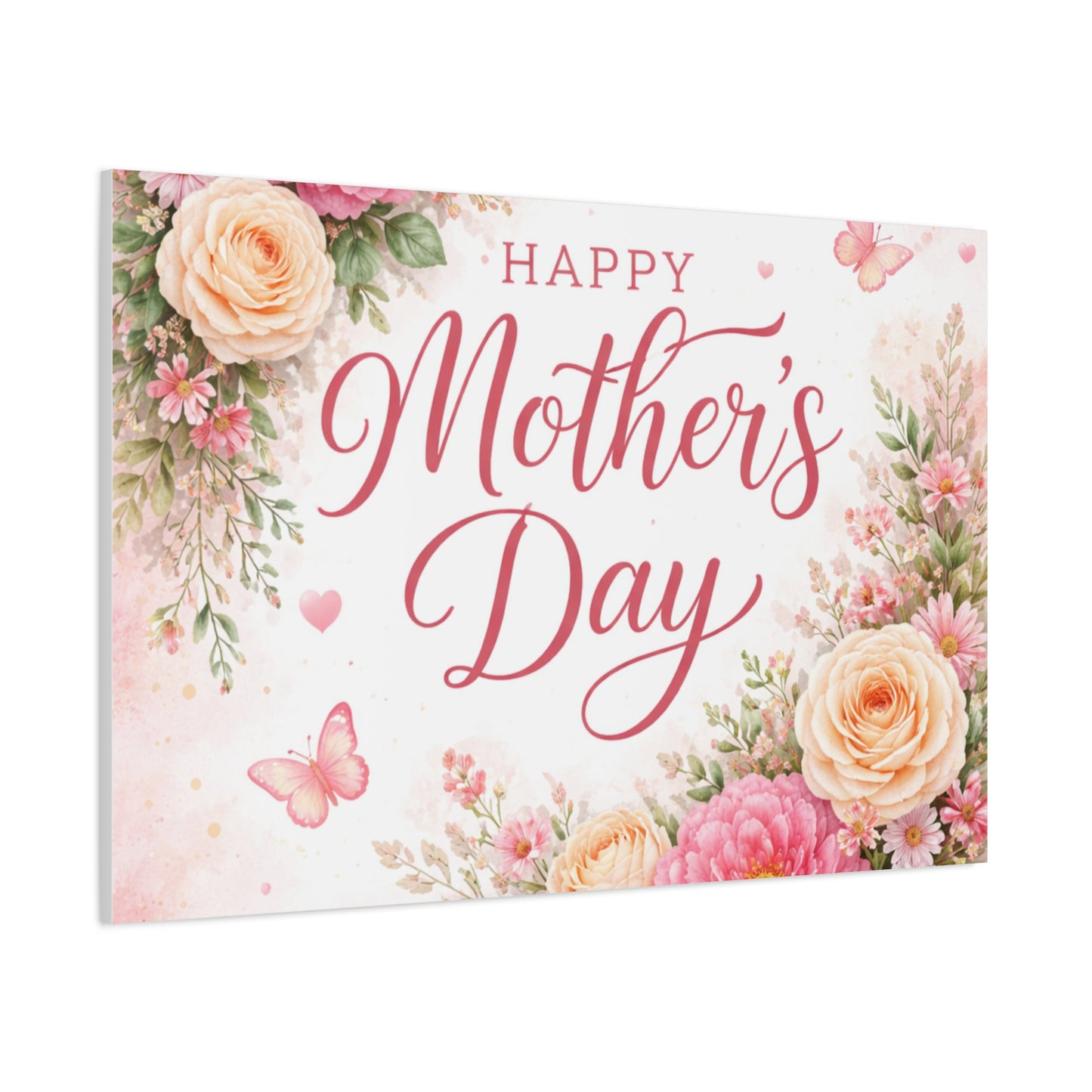 Mother's Day Canvas Wall Art - "Happy Mother's Day" Floral Stretched Matte Print