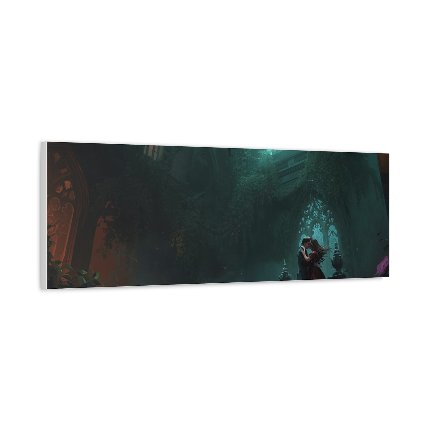 Gothic Romance Matte Canvas Wall Art — Enchanted Ruins with Lovers