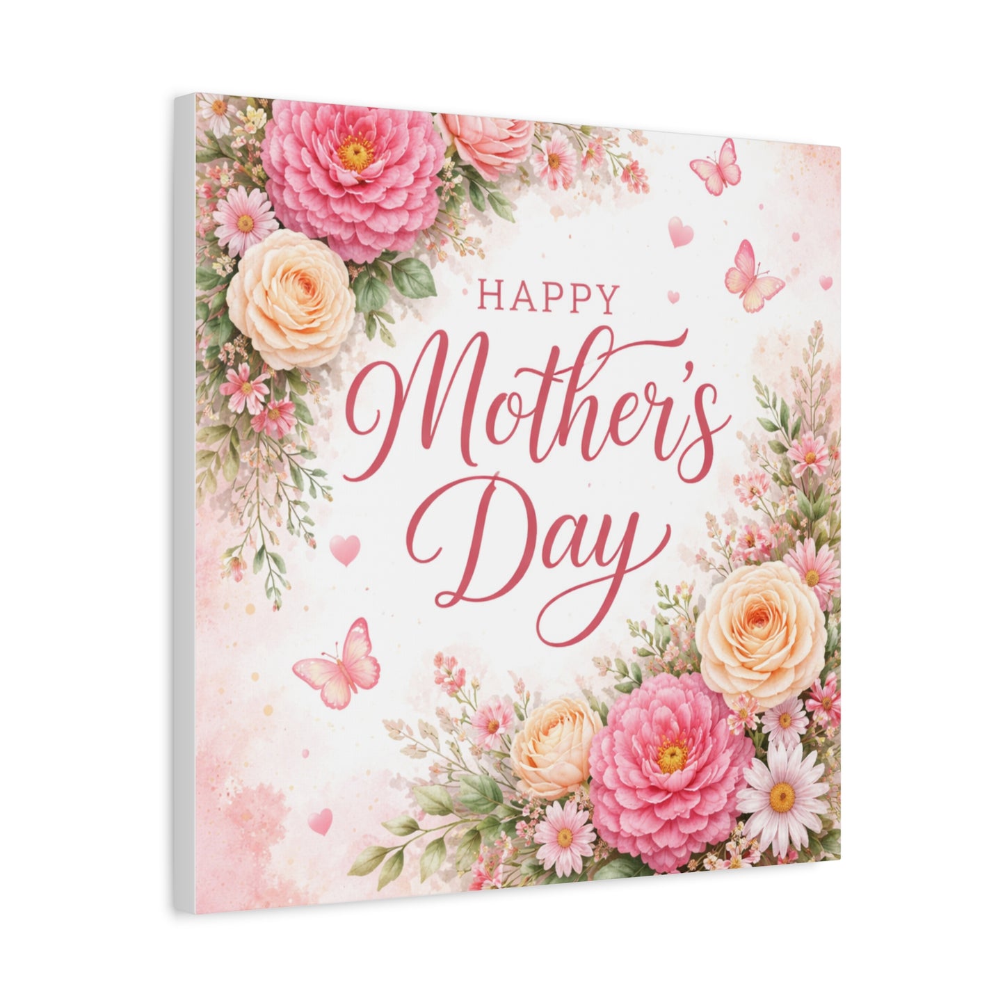 Mother's Day Canvas Wall Art - "Happy Mother's Day" Floral Stretched Matte Print