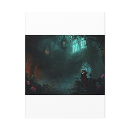 Gothic Romance Matte Canvas Wall Art — Enchanted Ruins with Lovers