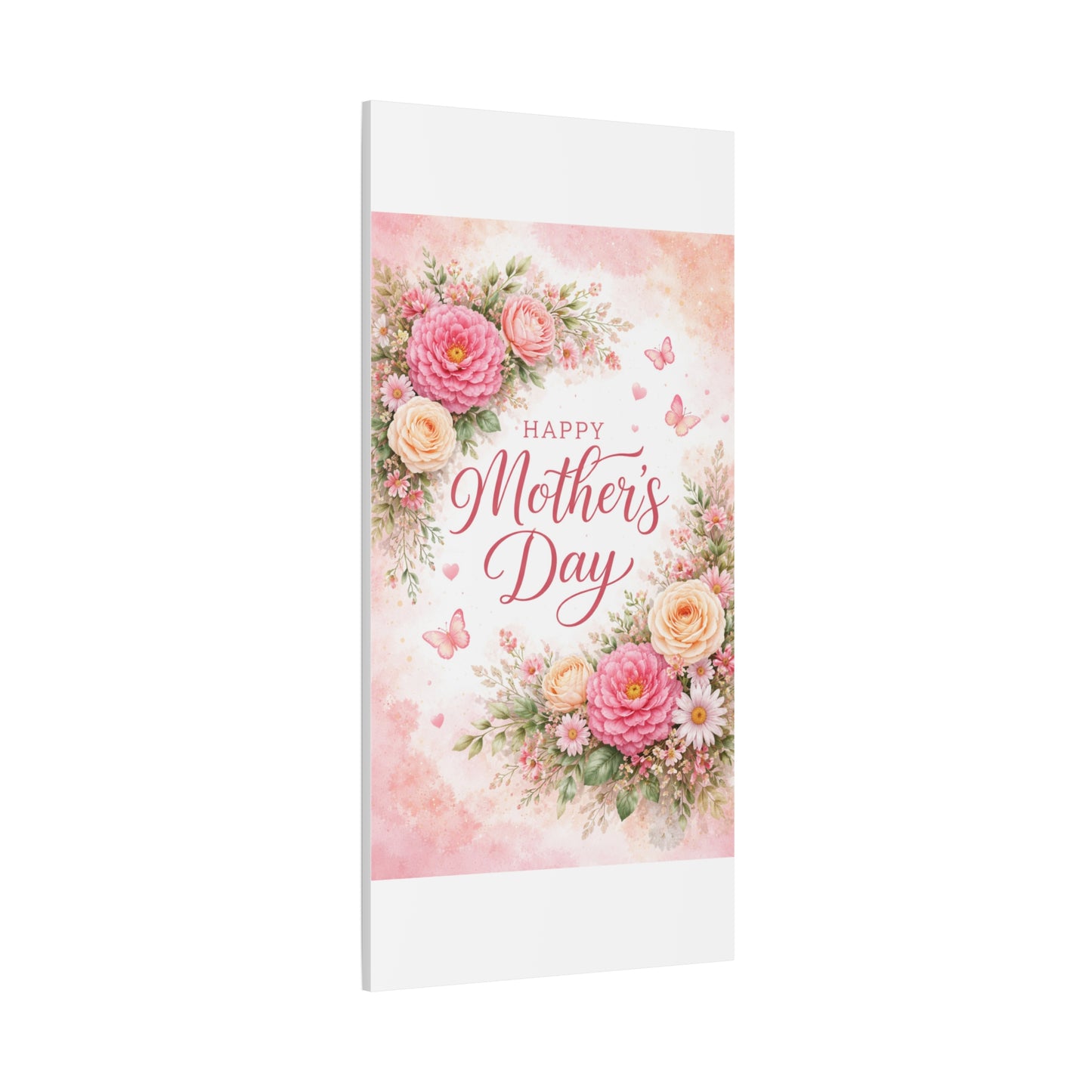 Mother's Day Canvas Wall Art - "Happy Mother's Day" Floral Stretched Matte Print