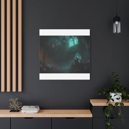 Gothic Romance Matte Canvas Wall Art — Enchanted Ruins with Lovers
