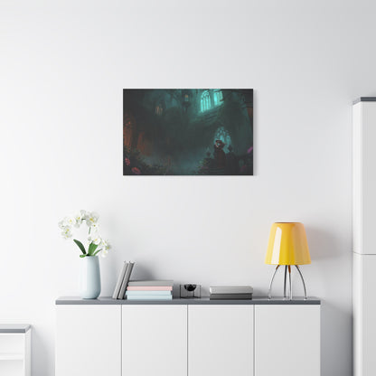 Gothic Romance Matte Canvas Wall Art — Enchanted Ruins with Lovers