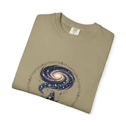 Magic Believe T‑Shirt — Wizard Gazing at Galaxy with "Magic is not about tricks or spells; it's about believing in the impossible" Quote