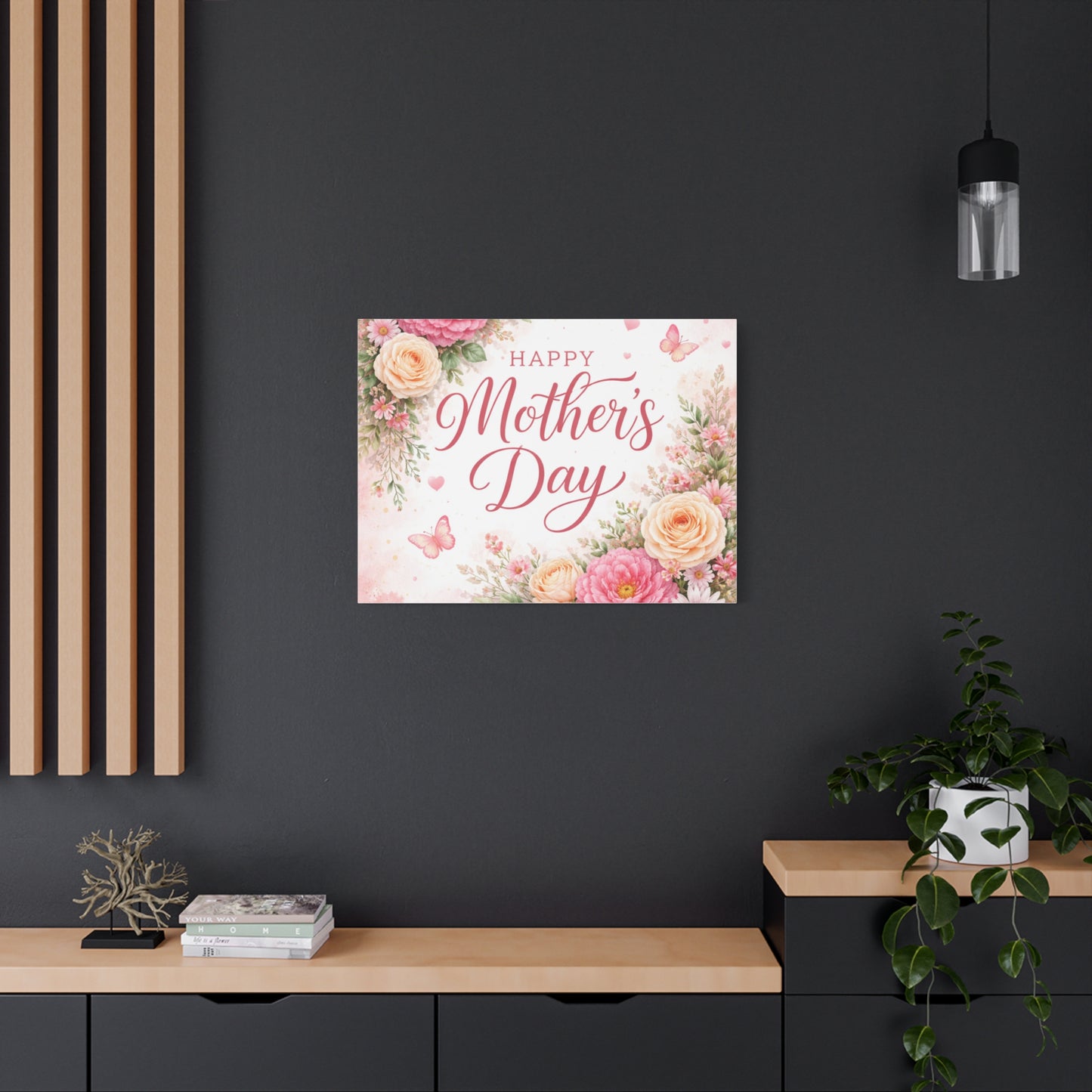 Mother's Day Canvas Wall Art - "Happy Mother's Day" Floral Stretched Matte Print