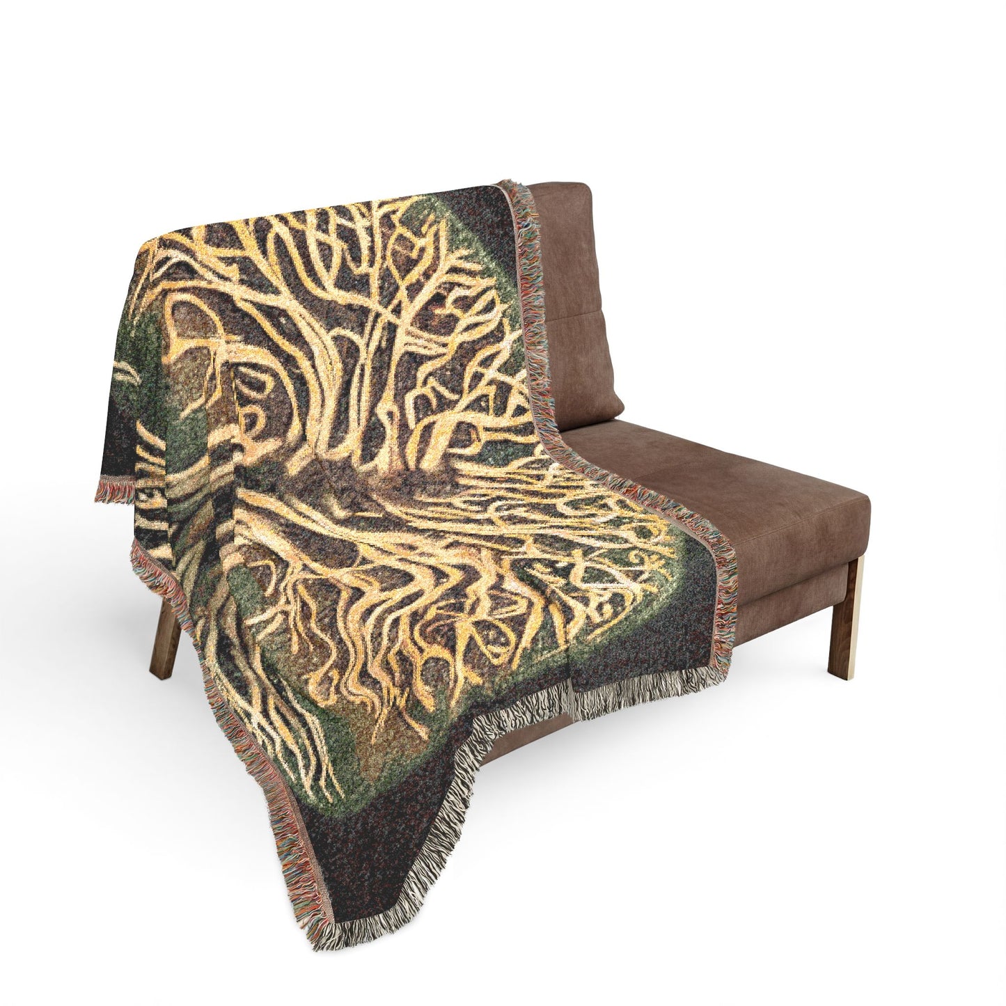 Woven Blanket: Golden Tree of Life Throw (Bohemian Decorative Tapestry Blanket)