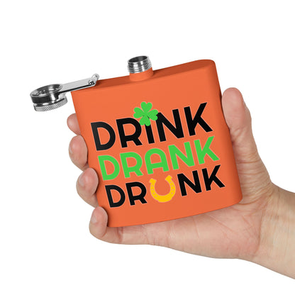 Stainless Flask — "Drink Drank Drunk" St. Patrick's Day 6oz Hip Flask