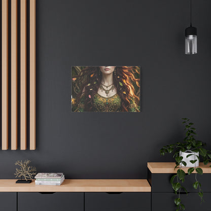 Forest Goddess Canvas Print – Ethereal Redhead Portrait Matte Stretched Wall Art