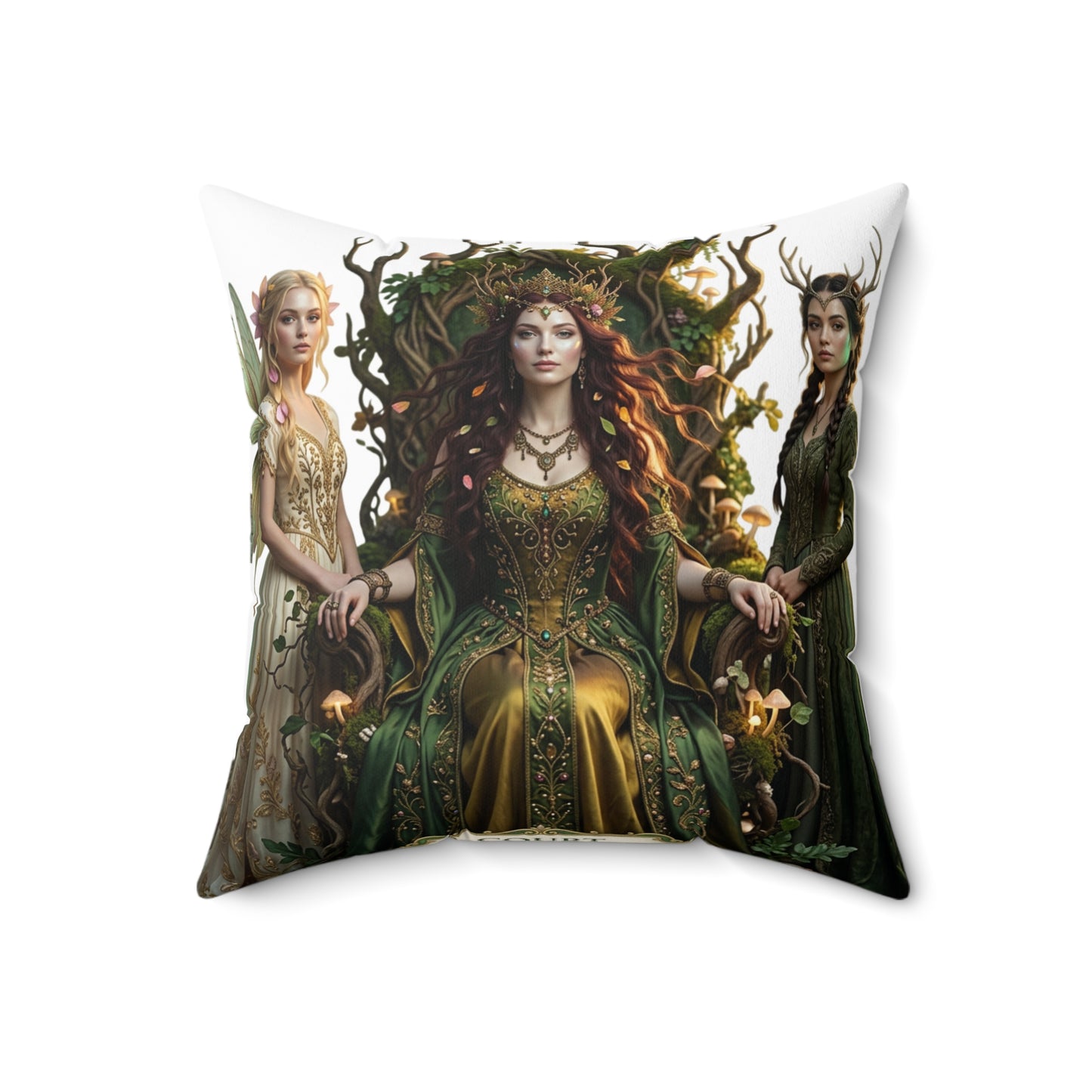 Celtic Triple Goddess Decorative Pillow — Green Goddess Fantasy Throw Pillow