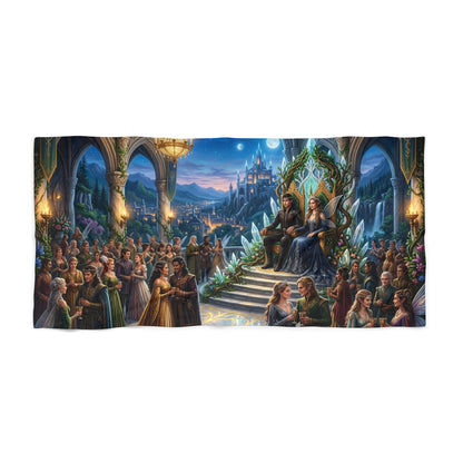 Regal Fantasy Throne Beach Towel — Enchanted Royal Court Illustration