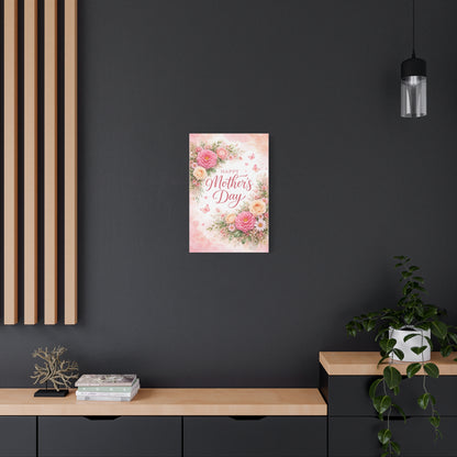 Mother's Day Canvas Wall Art - "Happy Mother's Day" Floral Stretched Matte Print