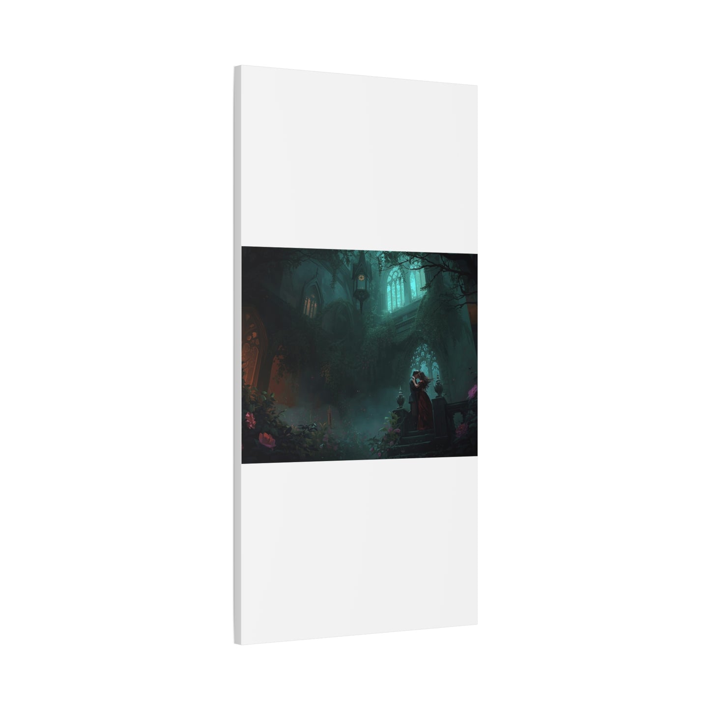 Gothic Romance Matte Canvas Wall Art — Enchanted Ruins with Lovers