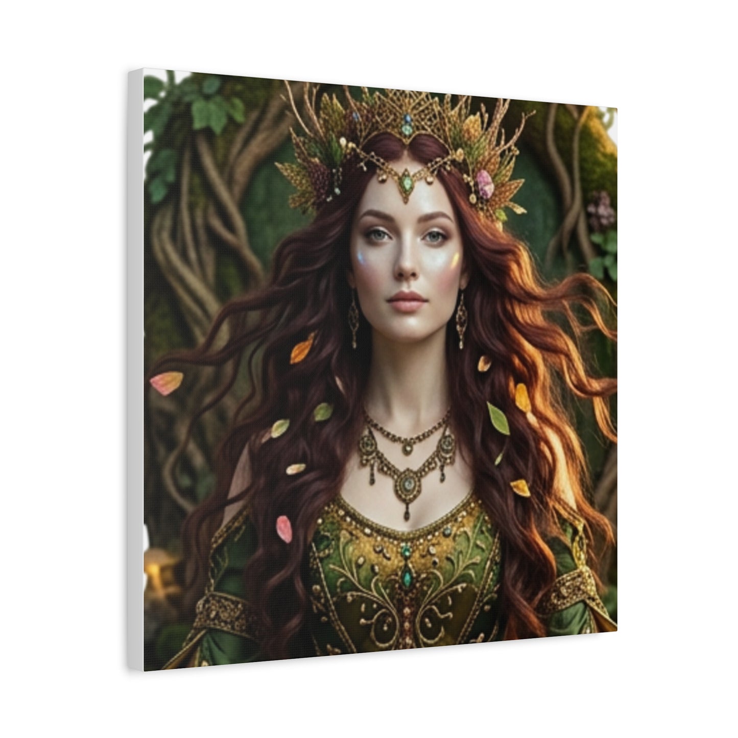 Forest Goddess Canvas Print – Ethereal Redhead Portrait Matte Stretched Wall Art