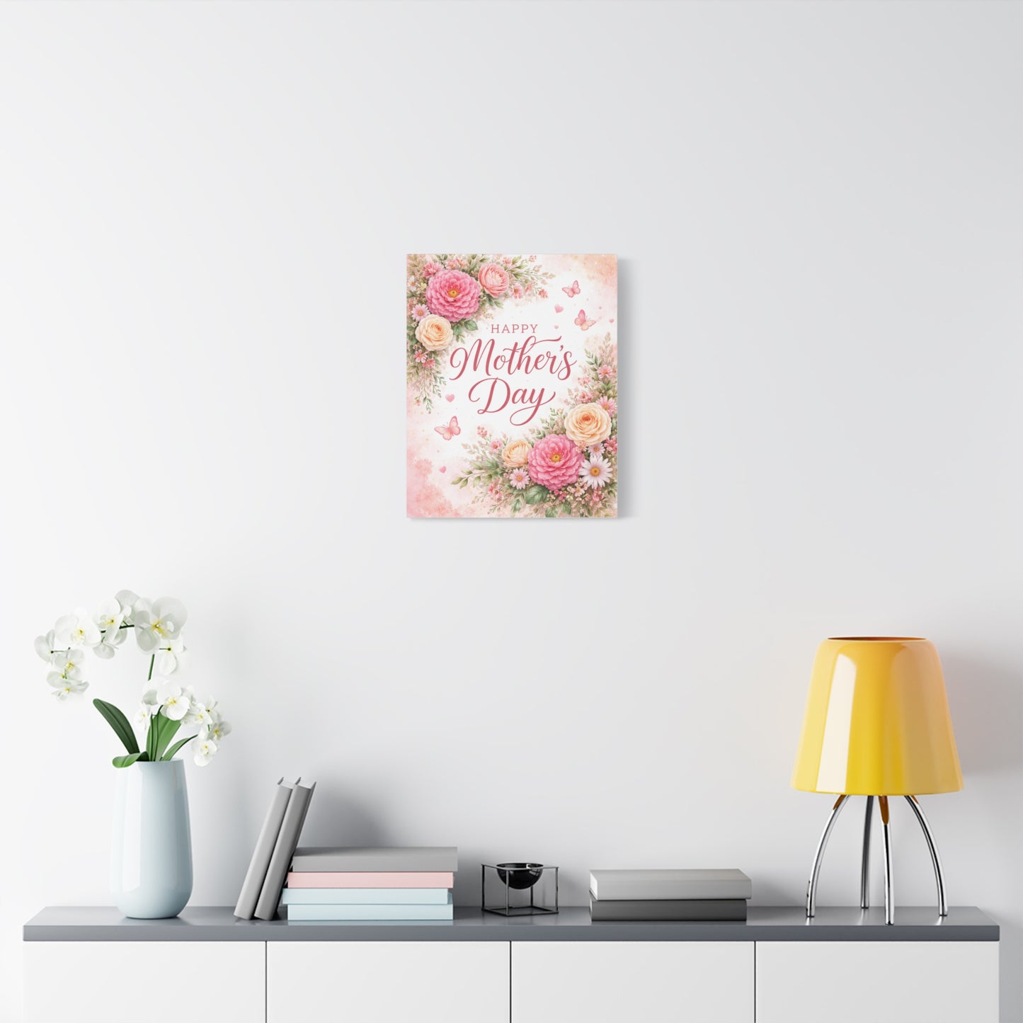 Mother's Day Canvas Wall Art - "Happy Mother's Day" Floral Stretched Matte Print
