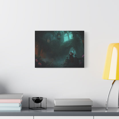 Gothic Romance Matte Canvas Wall Art — Enchanted Ruins with Lovers