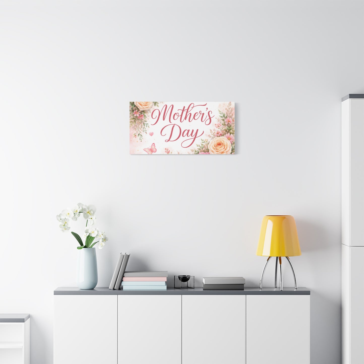 Mother's Day Canvas Wall Art - "Happy Mother's Day" Floral Stretched Matte Print