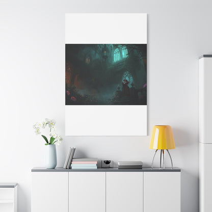 Gothic Romance Matte Canvas Wall Art — Enchanted Ruins with Lovers