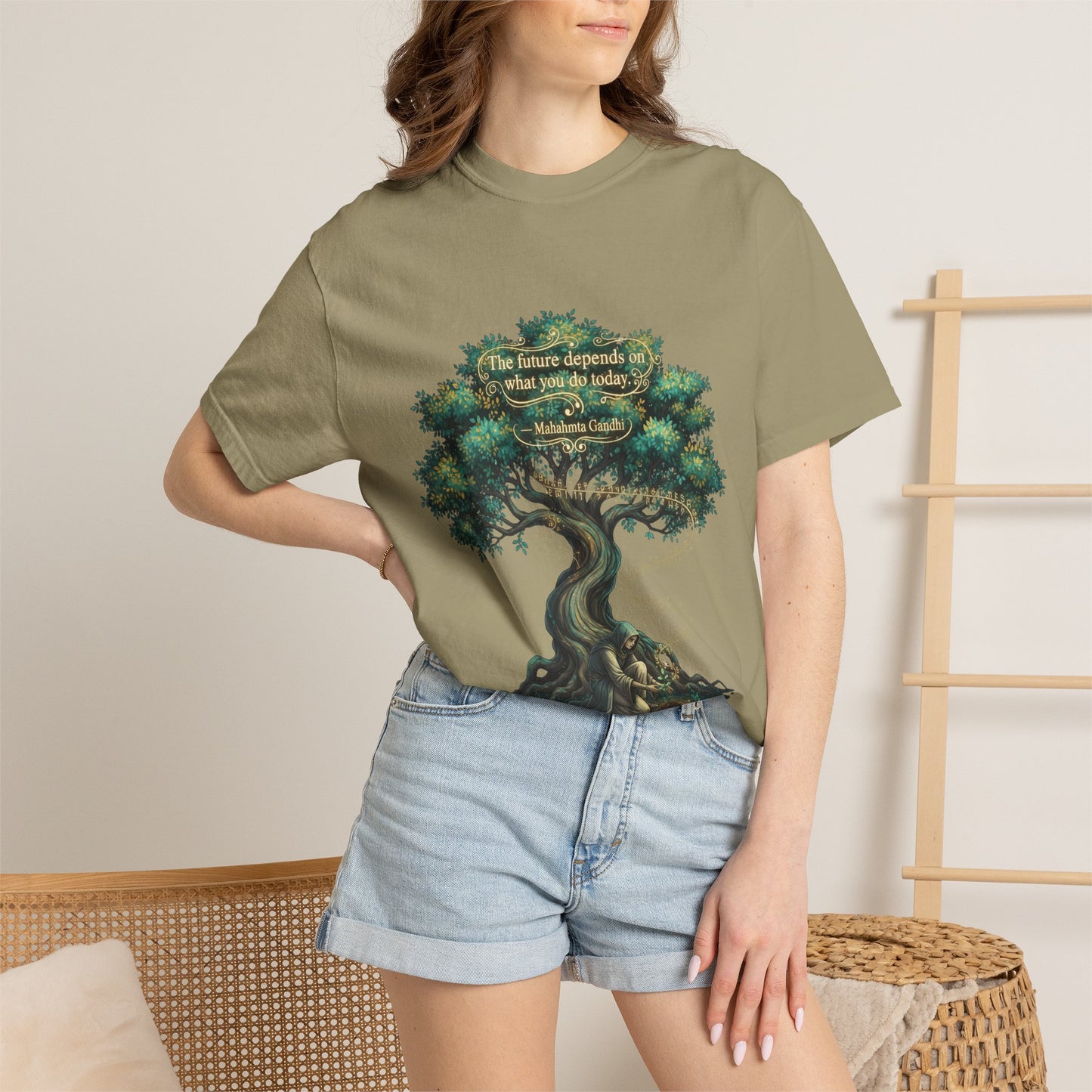 Tree of Wisdom T‑Shirt — "The future depends on what we do today" Nature Quote Tee