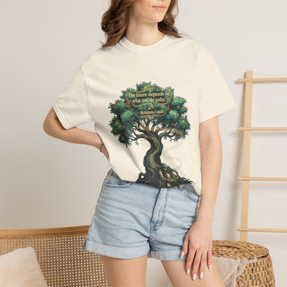 Tree of Wisdom T‑Shirt — "The future depends on what we do today" Nature Quote Tee