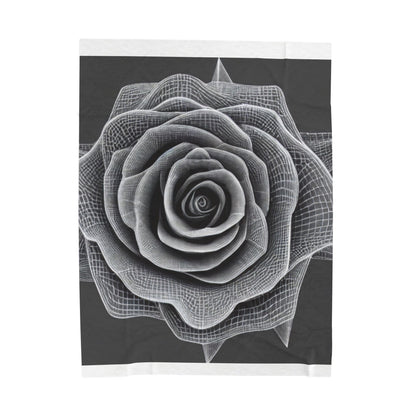 Velveteen Plush Blanket — Monochrome Geometric Rose Throw (Black & White Floral)
