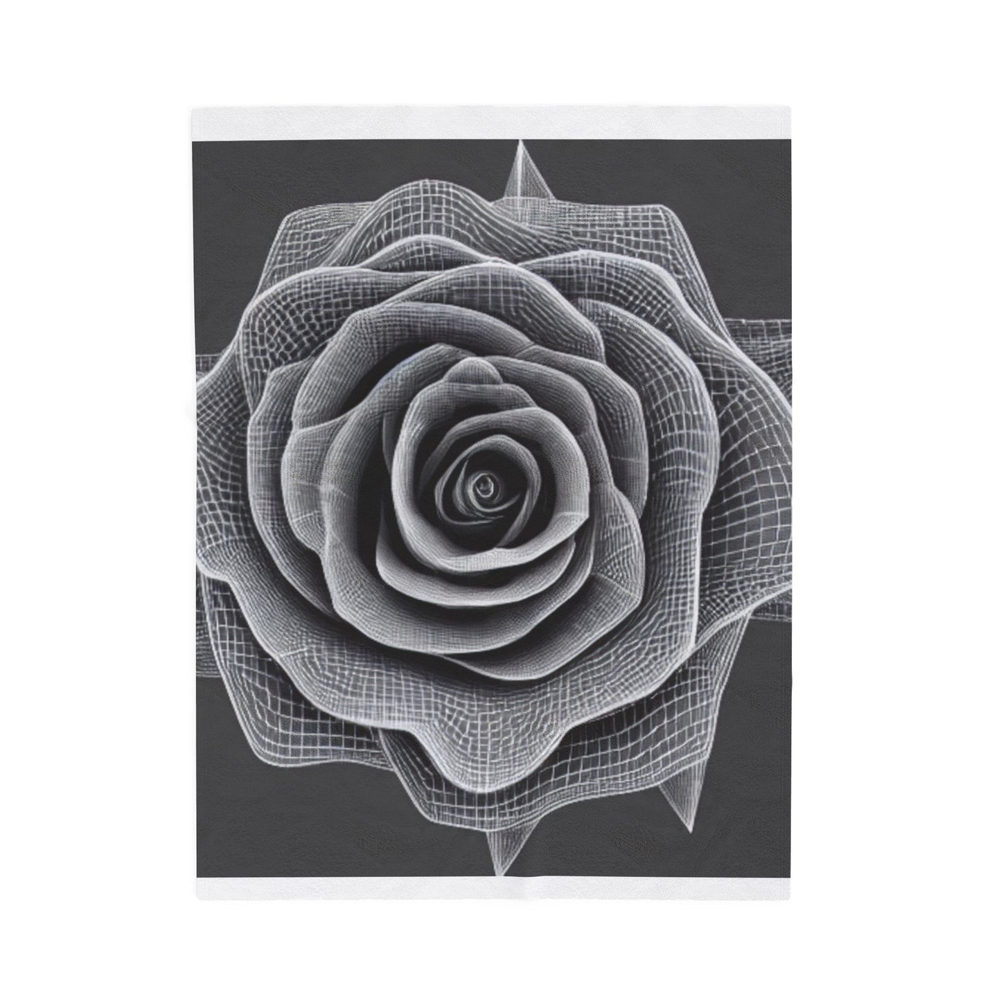 Velveteen Plush Blanket — Monochrome Geometric Rose Throw (Black & White Floral)