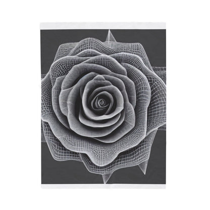 Velveteen Plush Blanket — Monochrome Geometric Rose Throw (Black & White Floral)